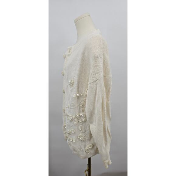 Vintage 1990s Victoria Harbour White Beaded Cardigan - Picture 3 of 7